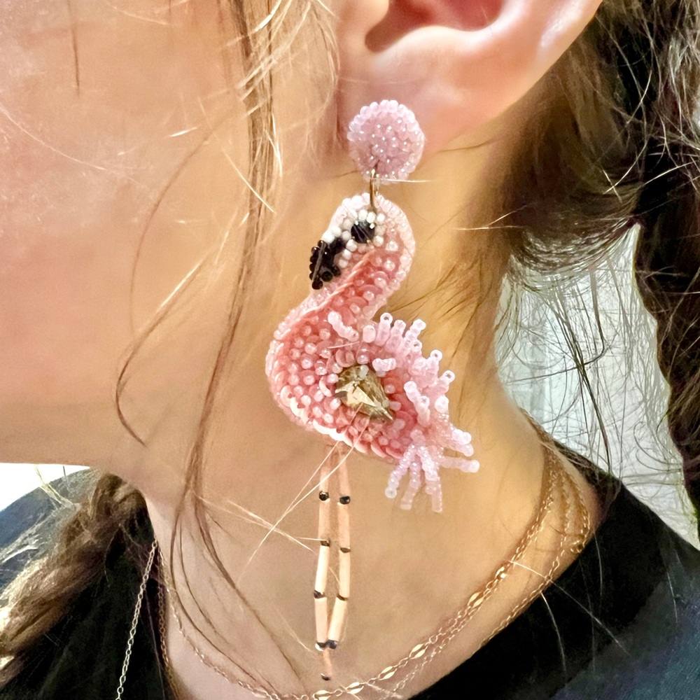 Seed Bead Flamingo Dangle Earrings